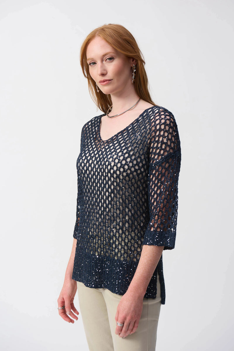 OPEN STITCH SEQUIN SWEATER