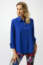 STRETCH POPLIN ZIP BACK BLOUSE