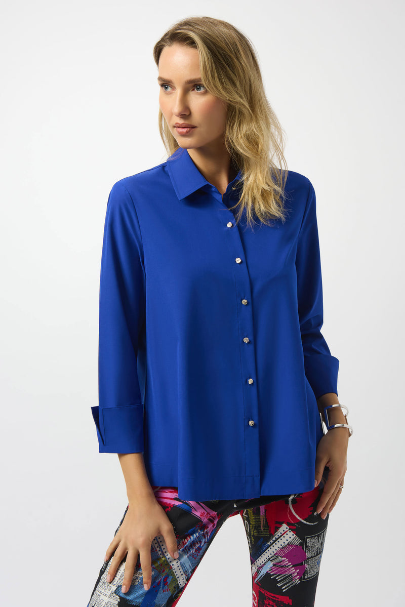 STRETCH POPLIN ZIP BACK BLOUSE