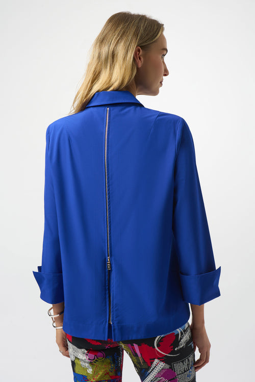 STRETCH POPLIN ZIP BACK BLOUSE