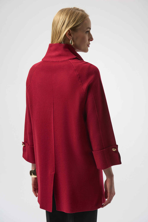 KNIT COAT W OVERLAP COLLAR DEEP CHERRY