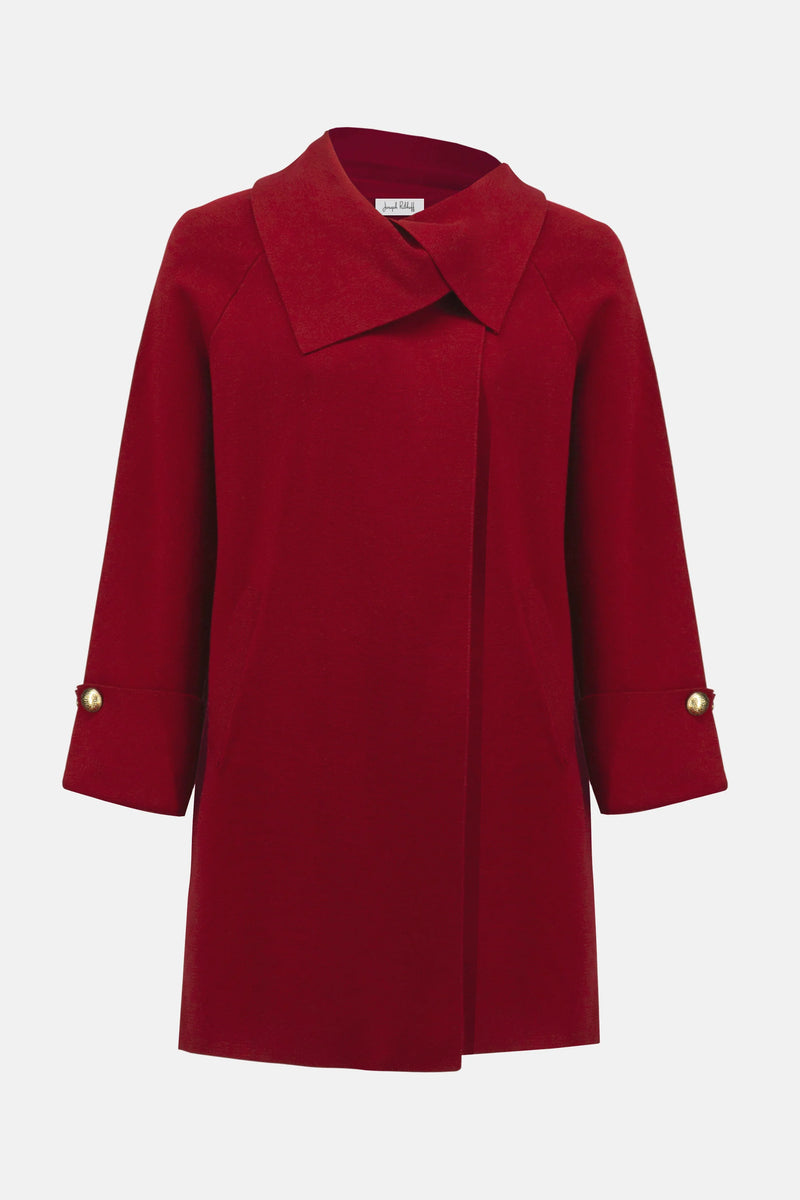 KNIT COAT W OVERLAP COLLAR DEEP CHERRY