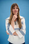 STRIPE BOXY SWEATER W STRIPE COLLAR