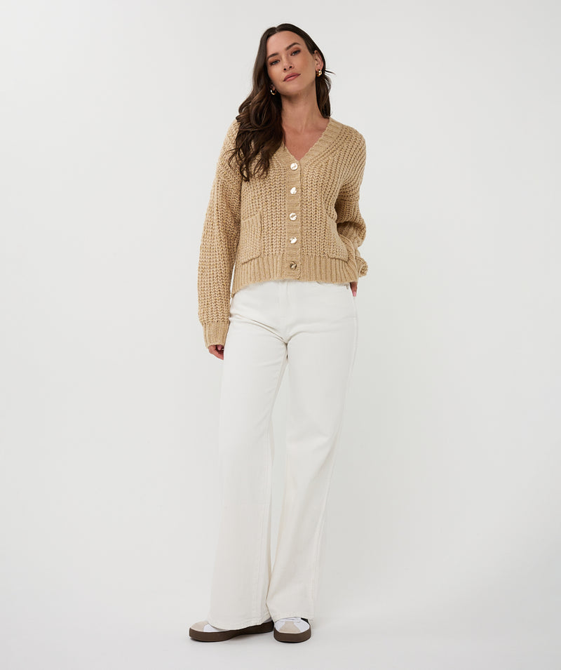 OVERSIZED LUREX CARDIGAN LIGHT SAND