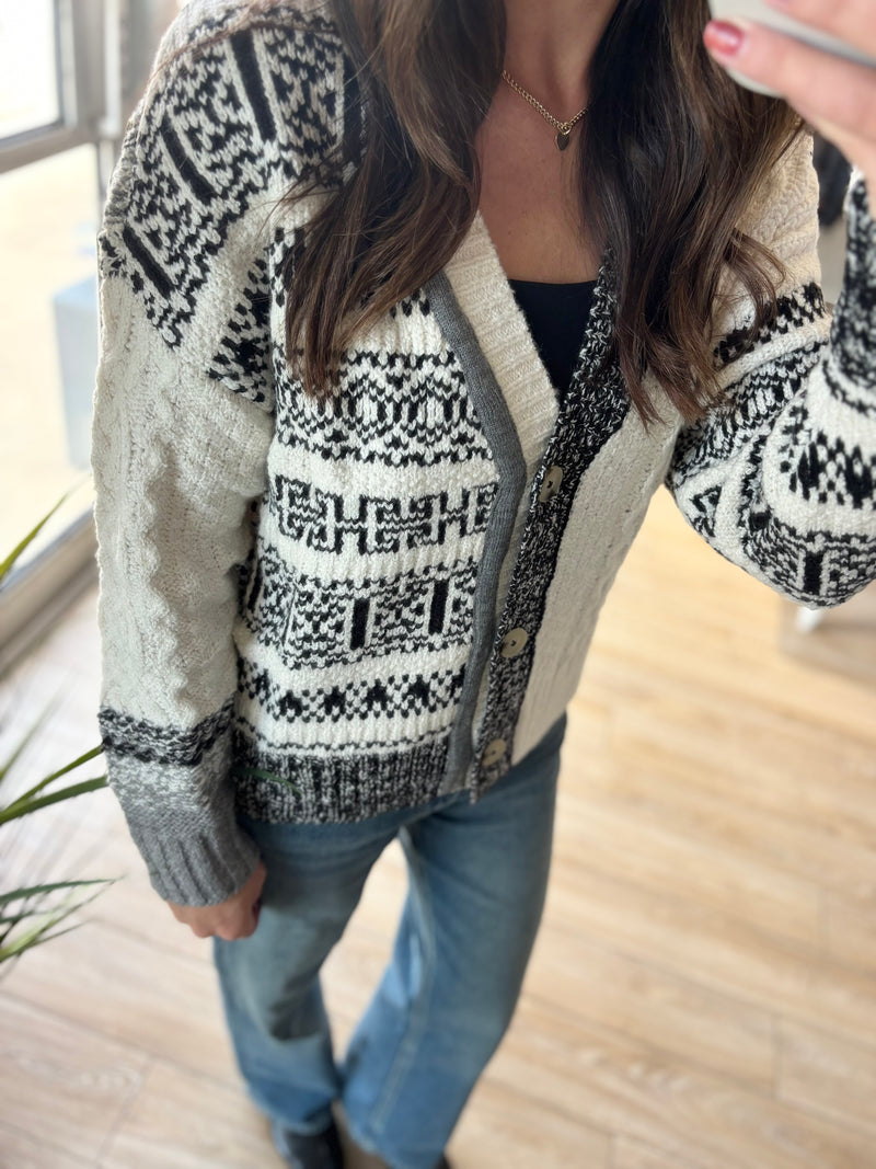 BUTTON FRONT MULTI STITCH CARDIGAN