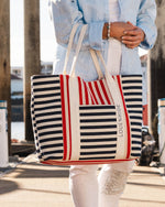 SORRENTO CANVAS BEACH BAG RED NAVY