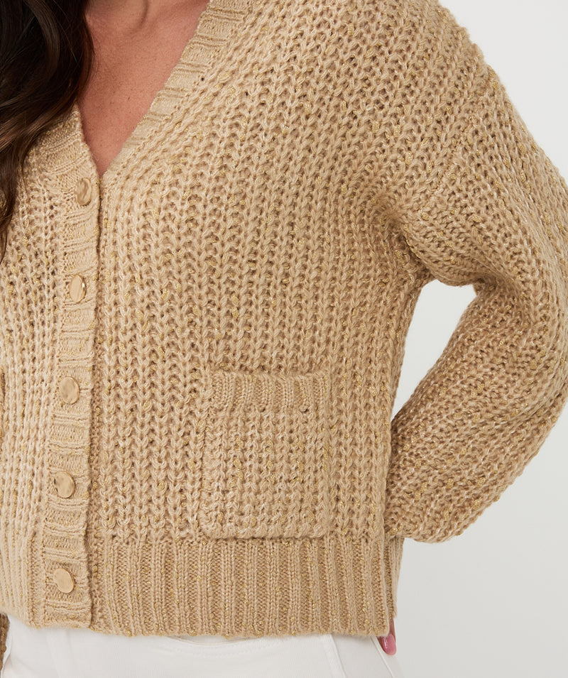 OVERSIZED LUREX CARDIGAN LIGHT SAND
