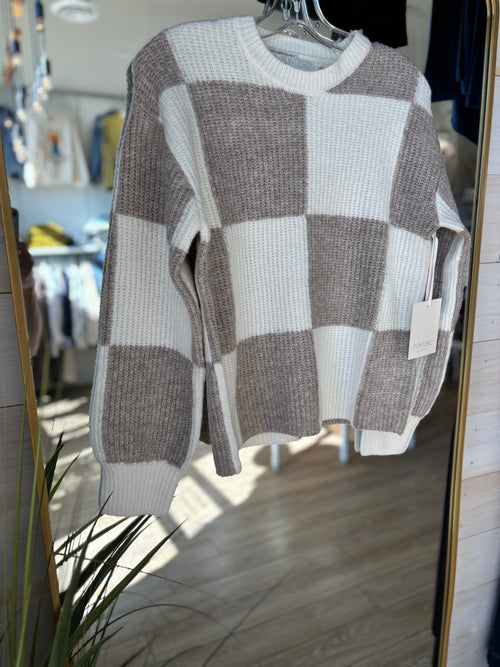 COLOR BLOCK BEIGE WHITE SWEATER
