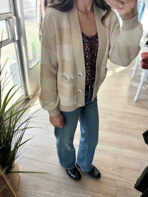 STRIPE COTTON CARDIGAN CREAM