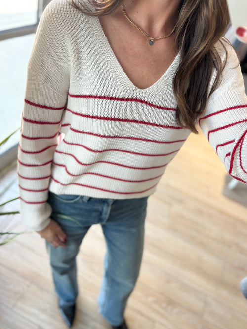 TUCKER SWEATER RED STRIPE
