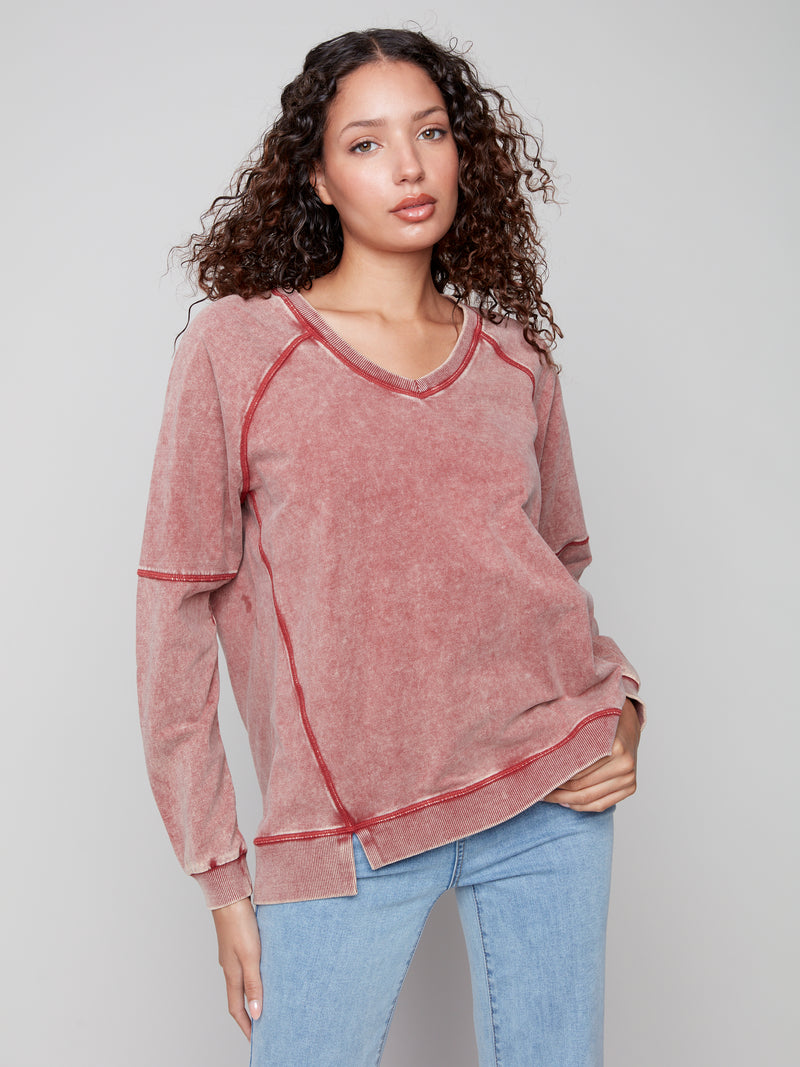COLD DYE FRENCH TERRY TOP CABERNET