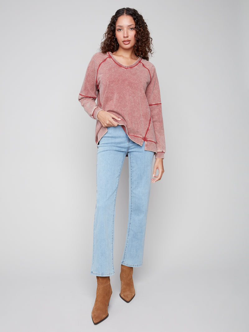COLD DYE FRENCH TERRY TOP CABERNET