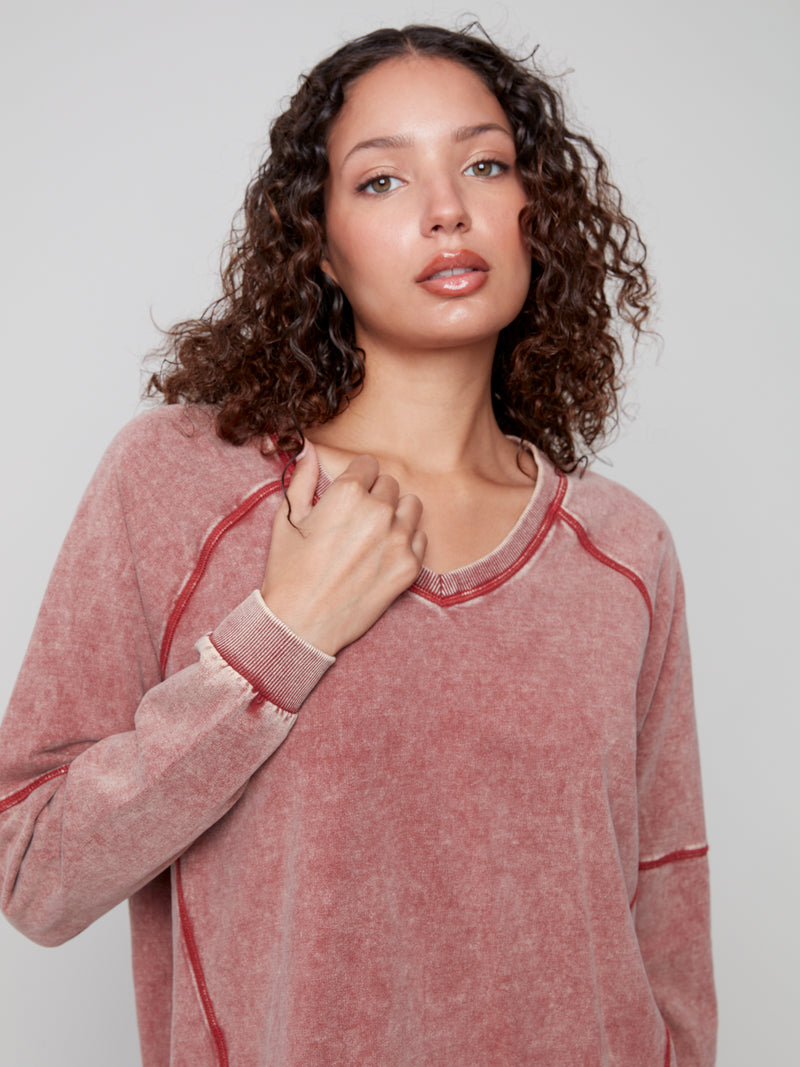 COLD DYE FRENCH TERRY TOP CABERNET