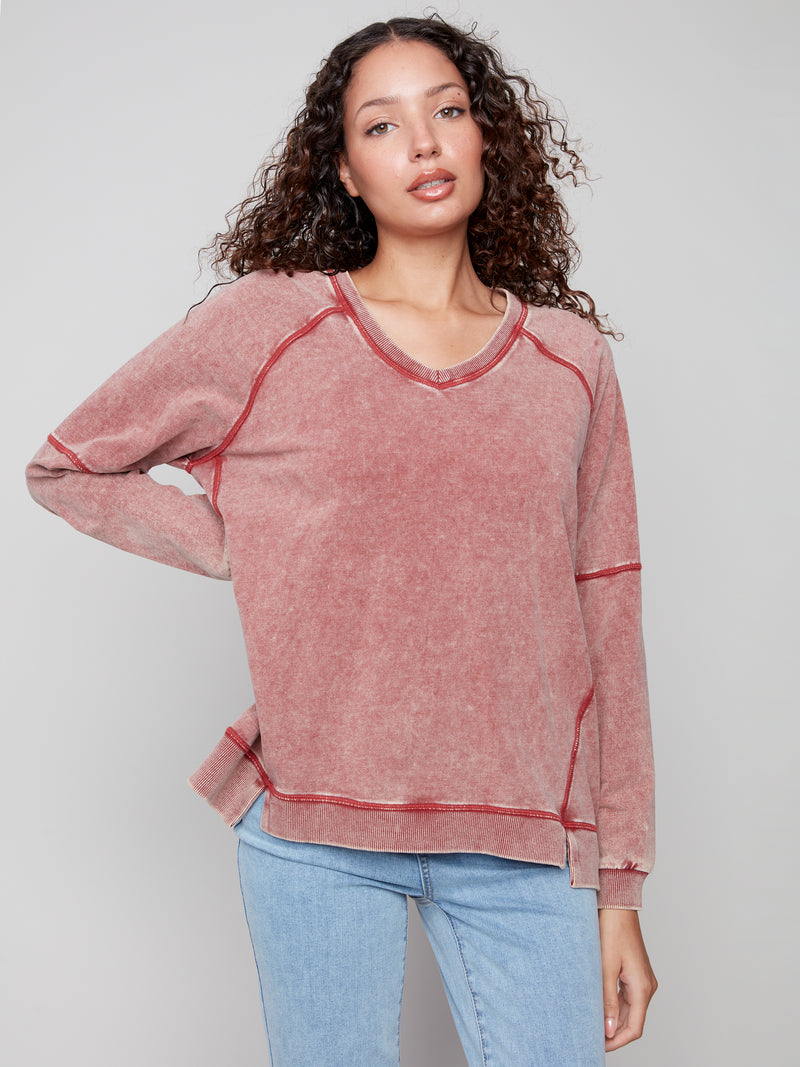 COLD DYE FRENCH TERRY TOP CABERNET
