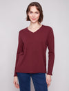 BASIC LONG SLEEVE V NECK SWEATER BURGUNDY