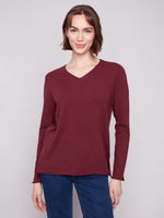 BASIC LONG SLEEVE V NECK SWEATER BURGUNDY