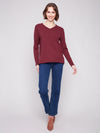 BASIC LONG SLEEVE V NECK SWEATER BURGUNDY