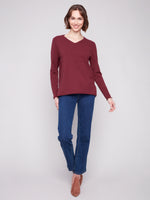 BASIC LONG SLEEVE V NECK SWEATER BURGUNDY