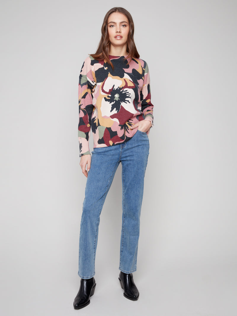 PRINT PLUSH MOCK NECK SWEATER