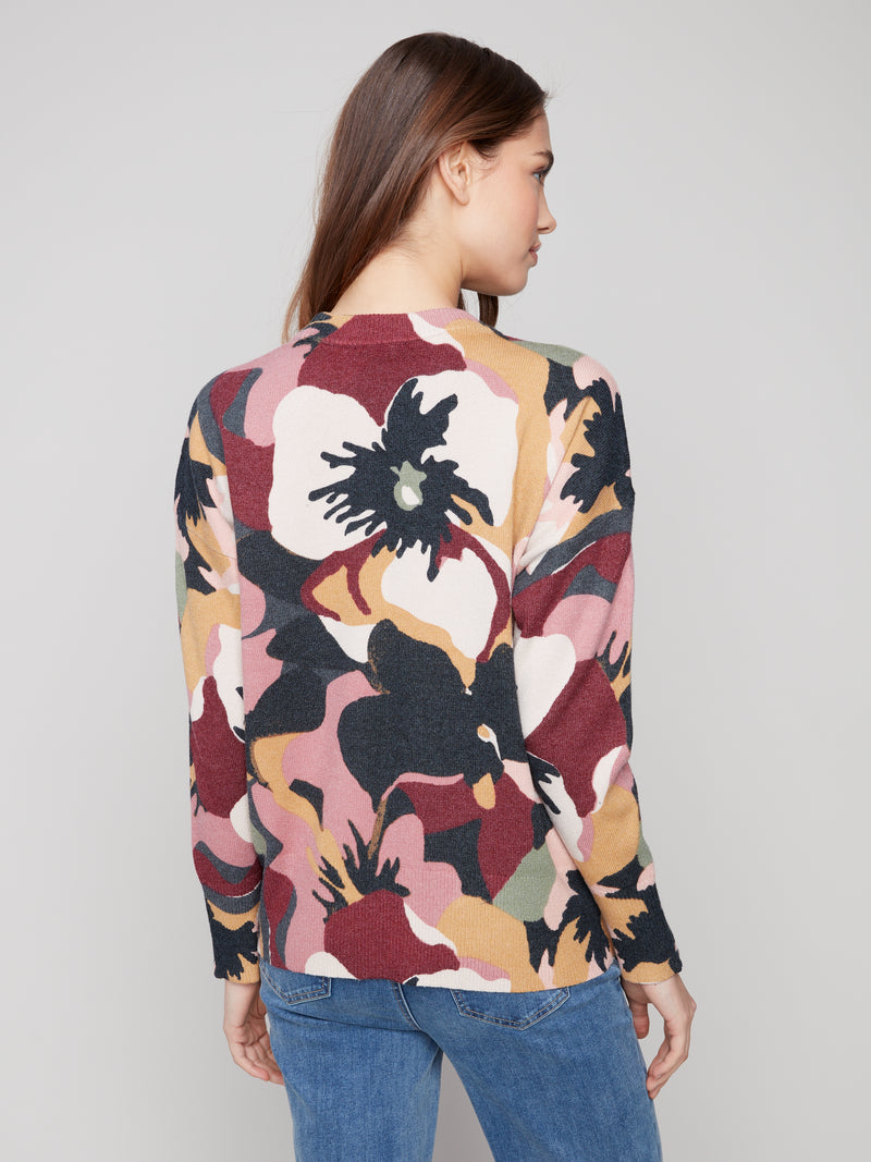 PRINT PLUSH MOCK NECK SWEATER