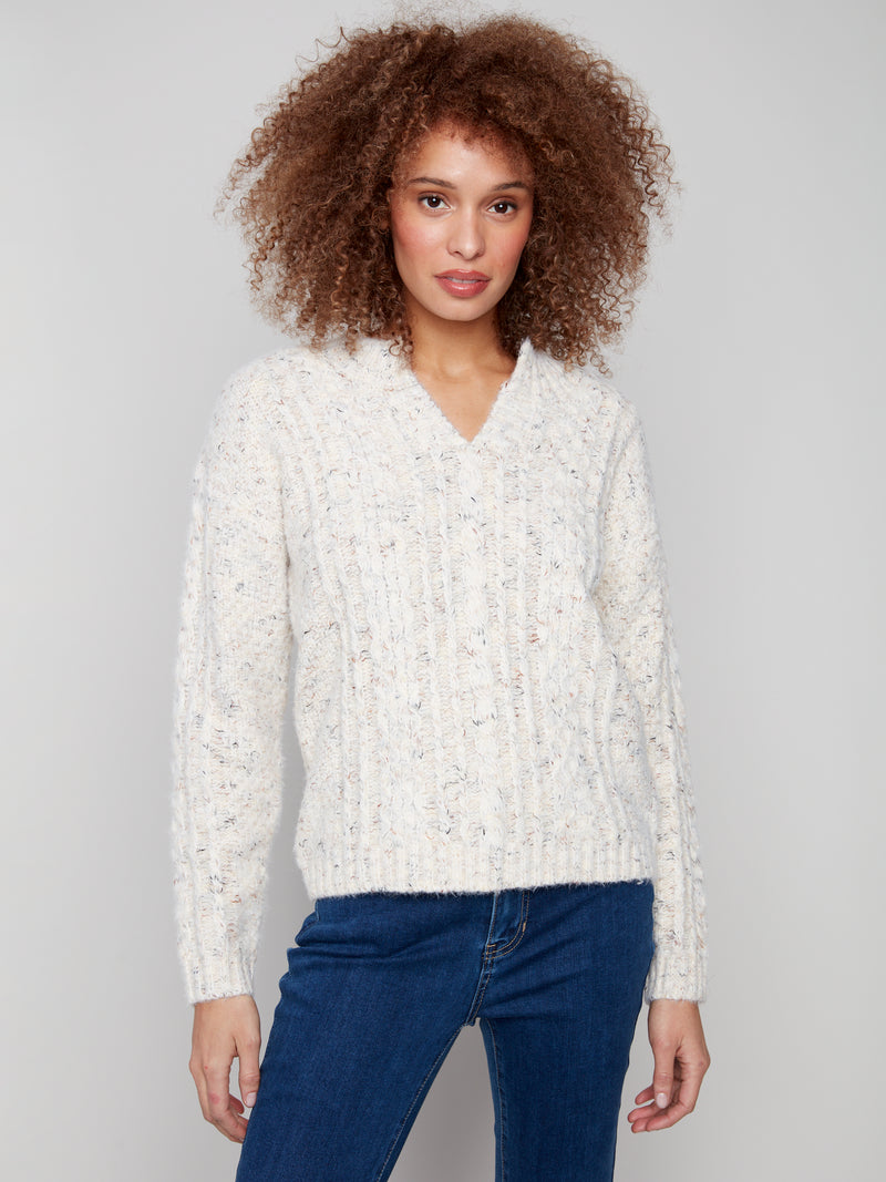 NOTCH NECK  FLEX YARN SWEATER