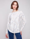 PRINTED LONG SLEEVE BOAT NECK TOP