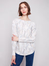 PRINTED LONG SLEEVE BOAT NECK TOP