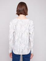 PRINTED LONG SLEEVE BOAT NECK TOP