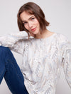 PRINTED LONG SLEEVE BOAT NECK TOP