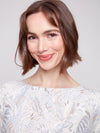 PRINTED LONG SLEEVE BOAT NECK TOP