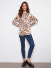 PRINTED LONG SLEEVE BOAT NECK TOP JACOBEEN