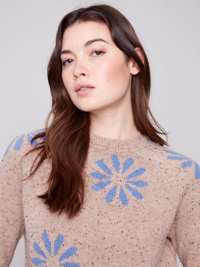 YARN RAGLAN MOCK NECK SWEATER