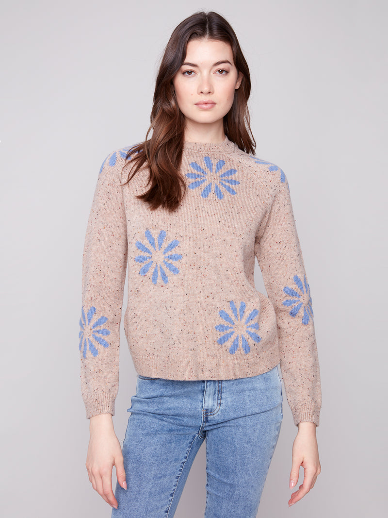 YARN RAGLAN MOCK NECK SWEATER