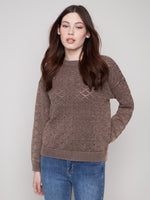 COTTON BLEND POINTELLE CREW NECK