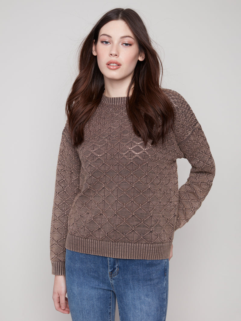 COTTON BLEND POINTELLE CREW NECK