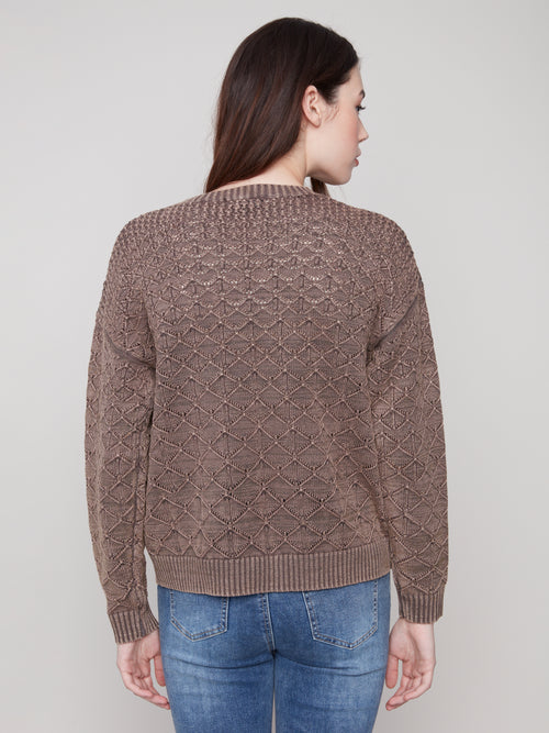 COTTON BLEND POINTELLE CREW NECK
