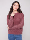 COTTON BLEND POINTELLE CREW NECK CABERNET