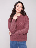 COTTON BLEND POINTELLE CREW NECK CABERNET