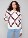 CREW NECK DIAMOND INTARSIA SWEATER