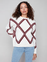 CREW NECK DIAMOND INTARSIA SWEATER