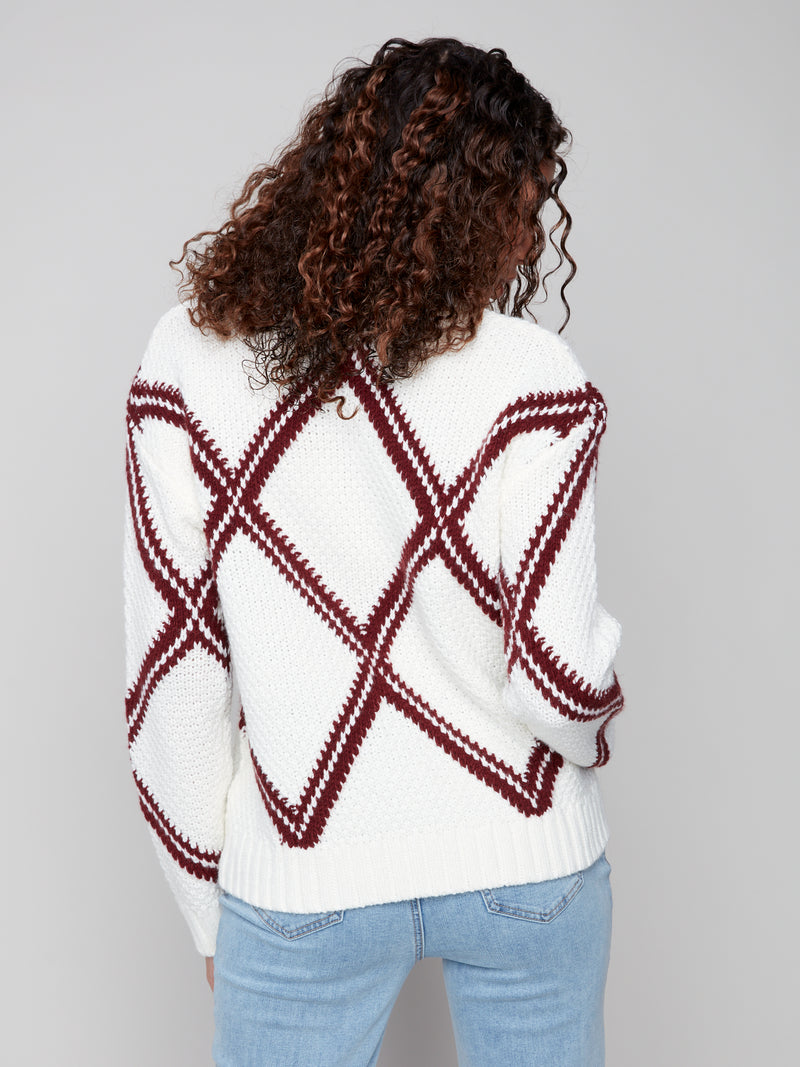 CREW NECK DIAMOND INTARSIA SWEATER