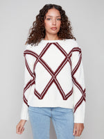 CREW NECK DIAMOND INTARSIA SWEATER