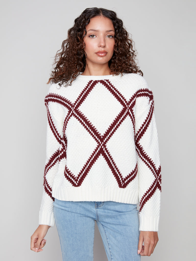 CREW NECK DIAMOND INTARSIA SWEATER