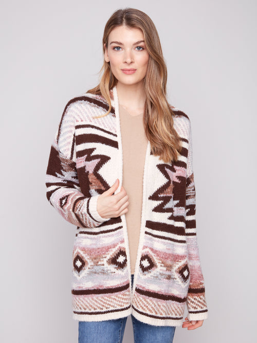 LONG JAQUARD CARDIGAN W PATCH POCKET