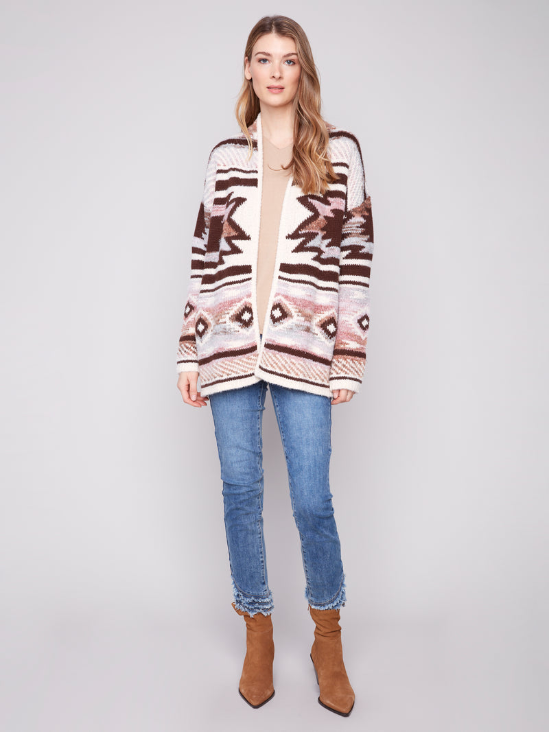 LONG JAQUARD CARDIGAN W PATCH POCKET