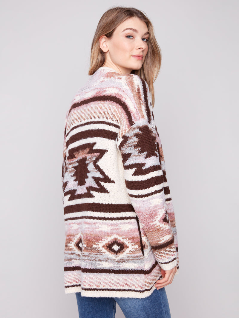 LONG JAQUARD CARDIGAN W PATCH POCKET