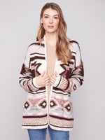 LONG JAQUARD CARDIGAN W PATCH POCKET