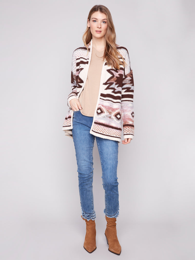 LONG JAQUARD CARDIGAN W PATCH POCKET
