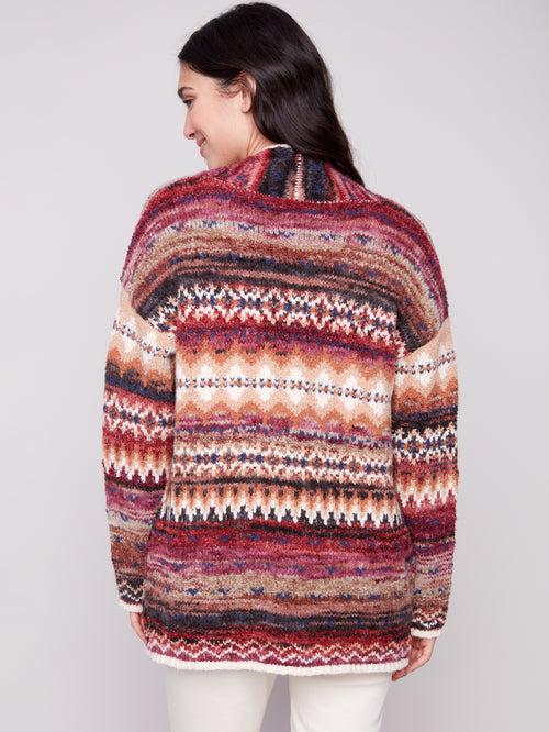 LONG JAQUARD CARDIGAN W PATCH POCKET JEWEL