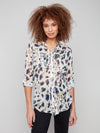 BUTTON UP FRONT TIE BLOUSE ANIMAL